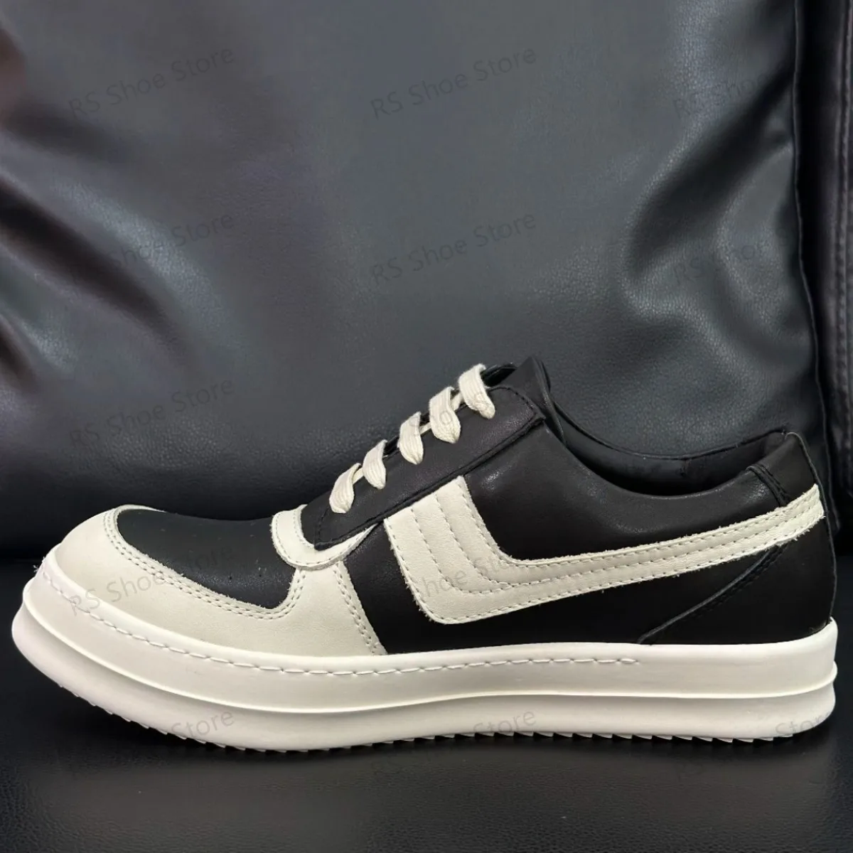 

Brand Casual Shoe Ro White Black Leather Men Sneaker Women Low Top Shoes Luxury Flat Skateboard Black Cowhide Sneakers
