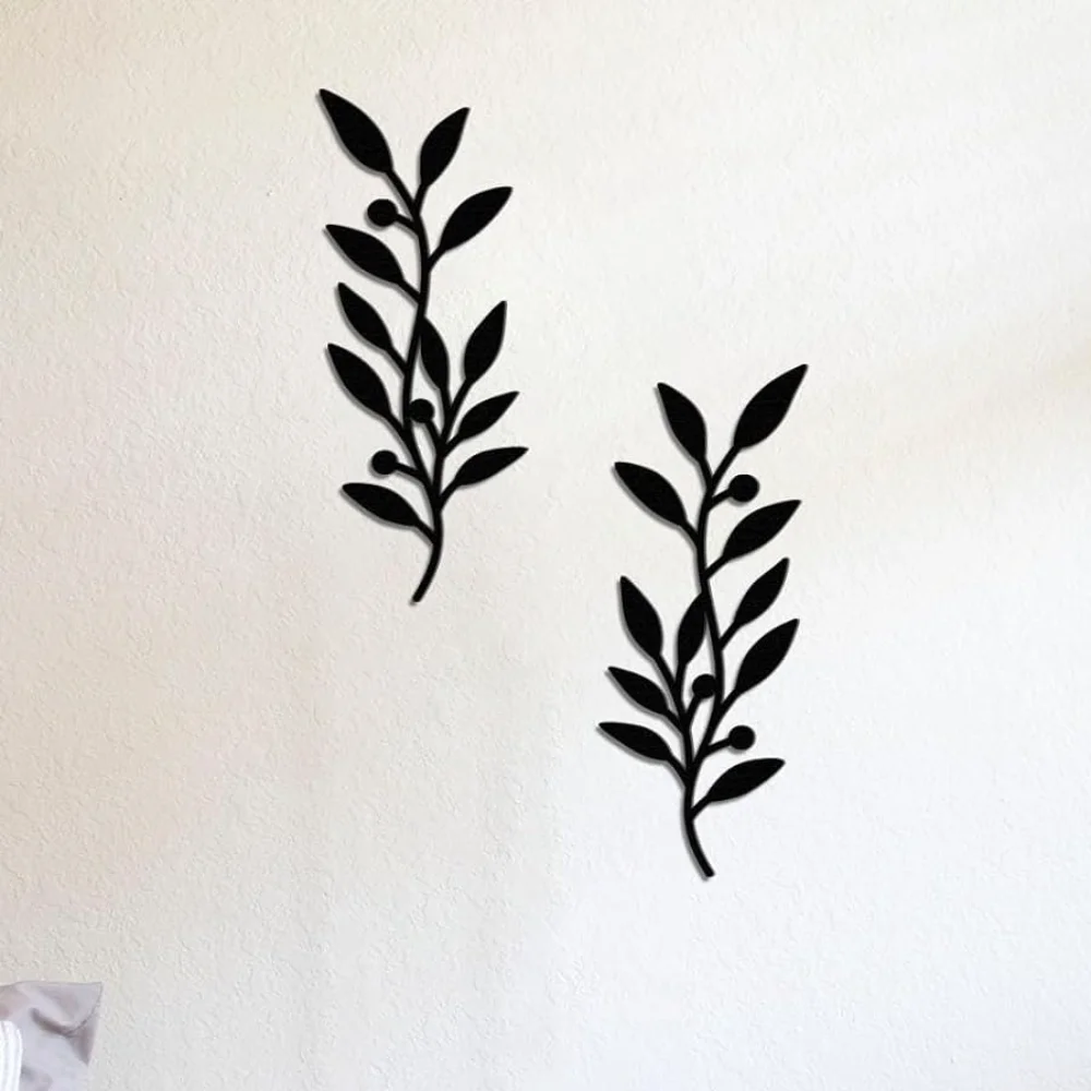 2pcs Metal Iron Art Wall Decoration – Vine Olive Branch Leaf Design. Farmhouse Signs for Stylish Living Room Decor.