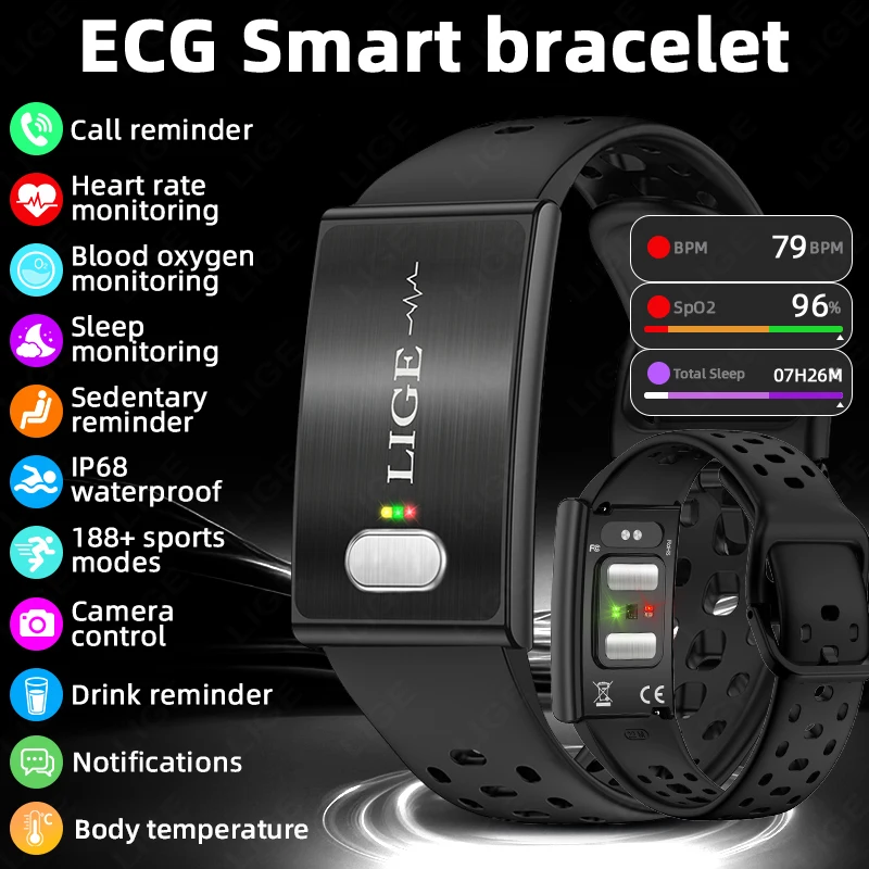 

LIGE 2026 No Screen Health Smart Watch ECG Monitoring Heart Rate HRV Blood Pressure Sport Fitness Smart Bracelet For Andriod iOS