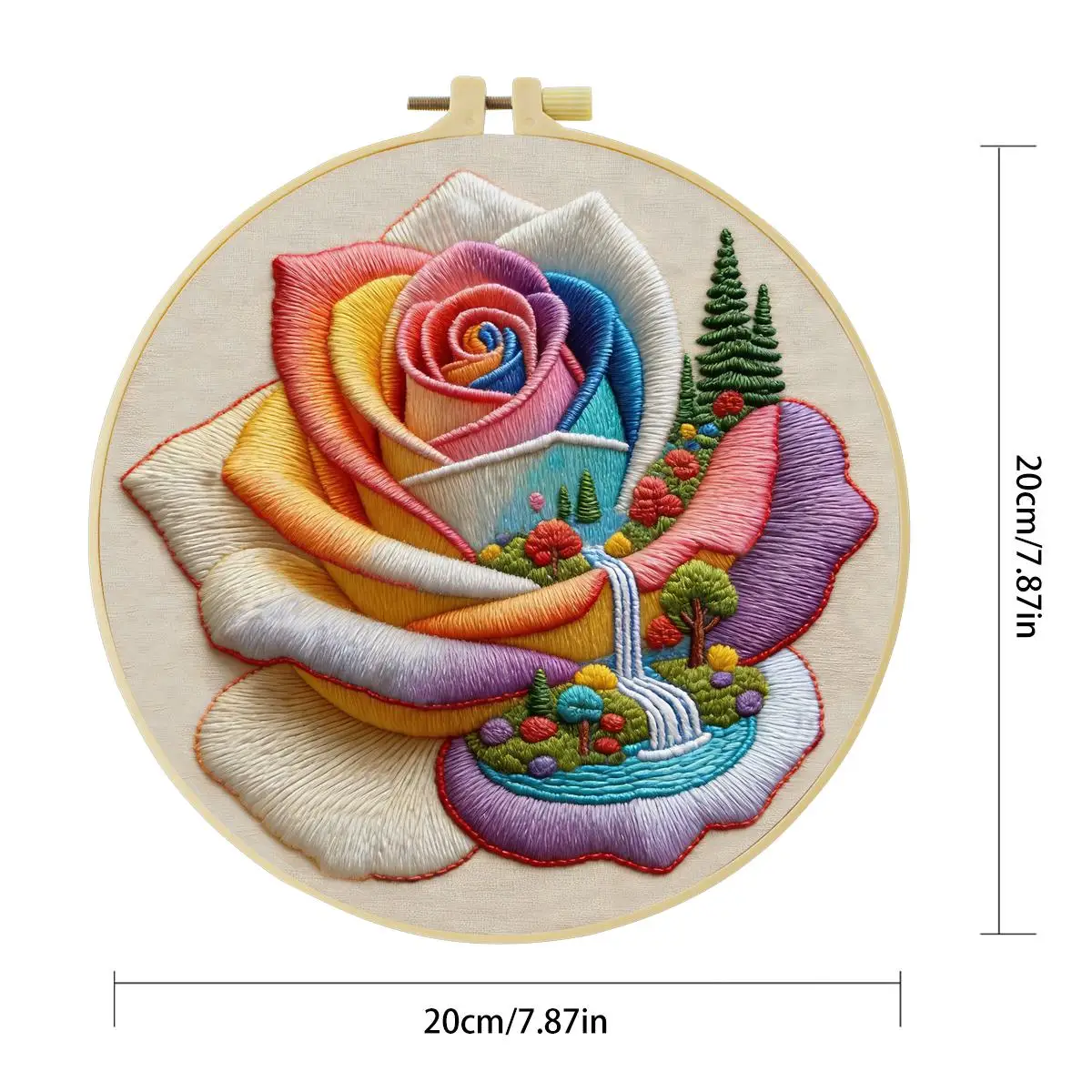 1 Stück 20X20CM/15X15CM 7,87/6,3 Zoll Farbige Rosen Stickerei Starter-Kit DIY-Kit DIY-Stickerei-Set Handarbeiten Heimdekoration – Detail 4