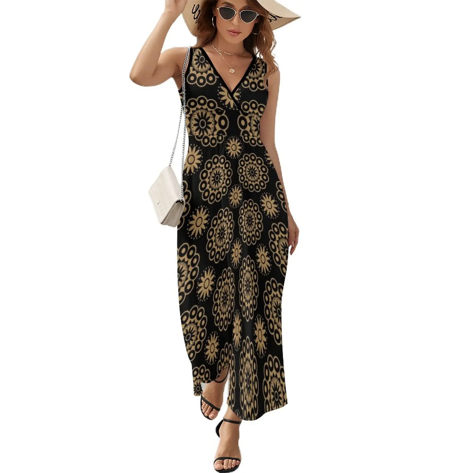 Retro Bohemia Dress Trippy Mandala Print Elegant Maxi Dress High Waist Aesthetic Boho Beach Long Dresses V Neck Graphic Vestido