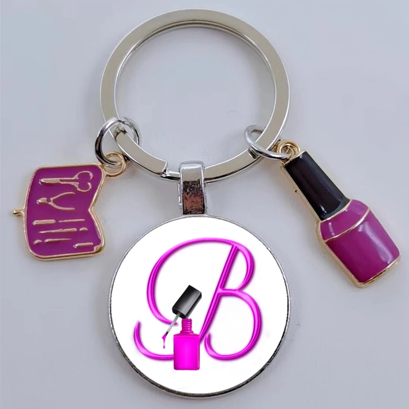 Nail Art Nail Polish Mini Keychain Nail Polish A-Z Glass Keychain DIY Name Monogram Nail Art Letter Font A B C D E