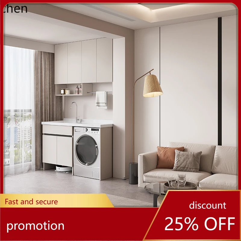 ZML Balcony Laundry Cabinet Corner Cut Honeycomb Aluminum Laundry Sink Basin Set