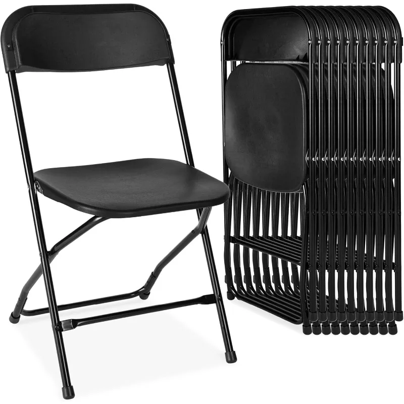 Plastic Folding Chairs, Portable Stacking Indoor Outdoor Seating Events w/Non-Slip Feet, 350lb Weight Capacity - Black