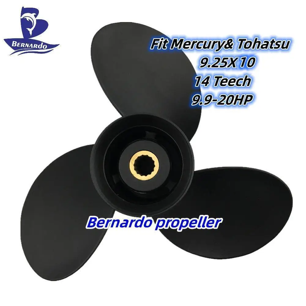 Bernardo Boat Propeller 9.25X10 Fit Tohatsu Mercury Outboard Engines 9.9 15 20HP Aluminum Alloy Screw 3 Blades 14 Tooth Spline