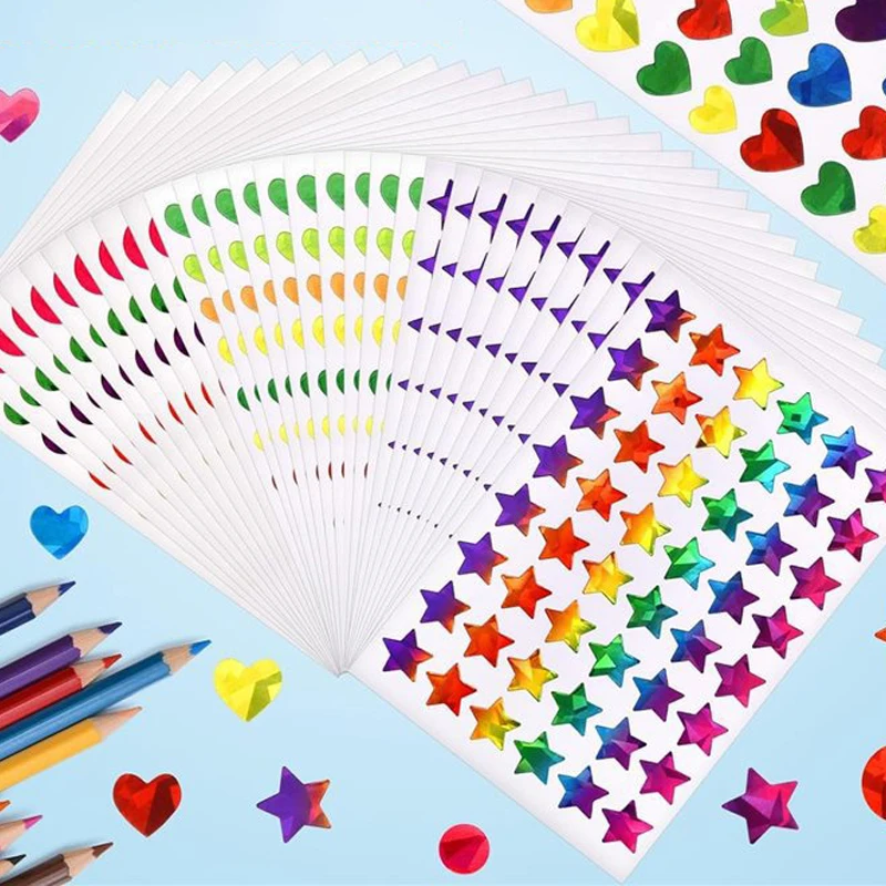 15/45pcs Children Sticker Toys Colorful Laser Dot Heart Star Handmade DIY Decorative Stickers for Kid Birthday Gifts TMZ image 3