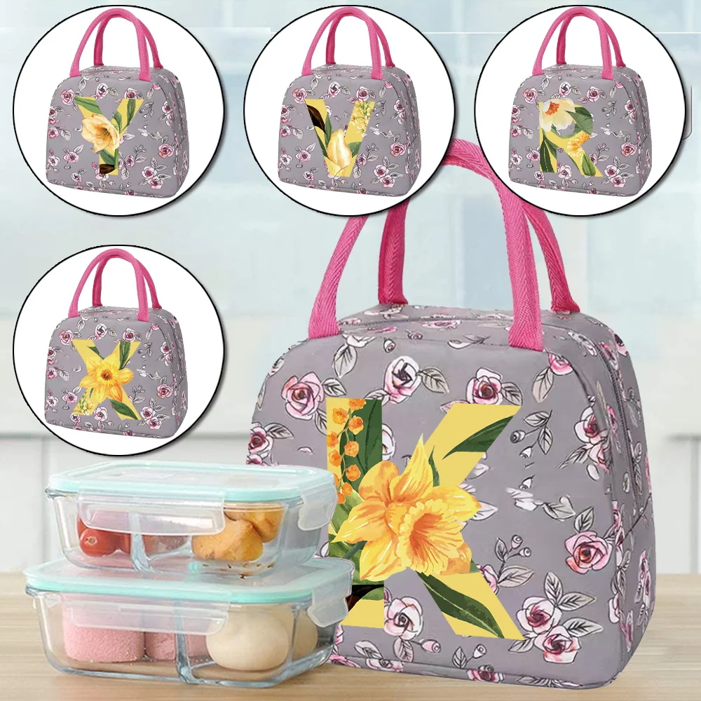 

Portable Fridge Thermal Bag Women Children's School Thermal Insulated Floral Letter Lunch Box Tote Food Small Cooler Bag Pouch