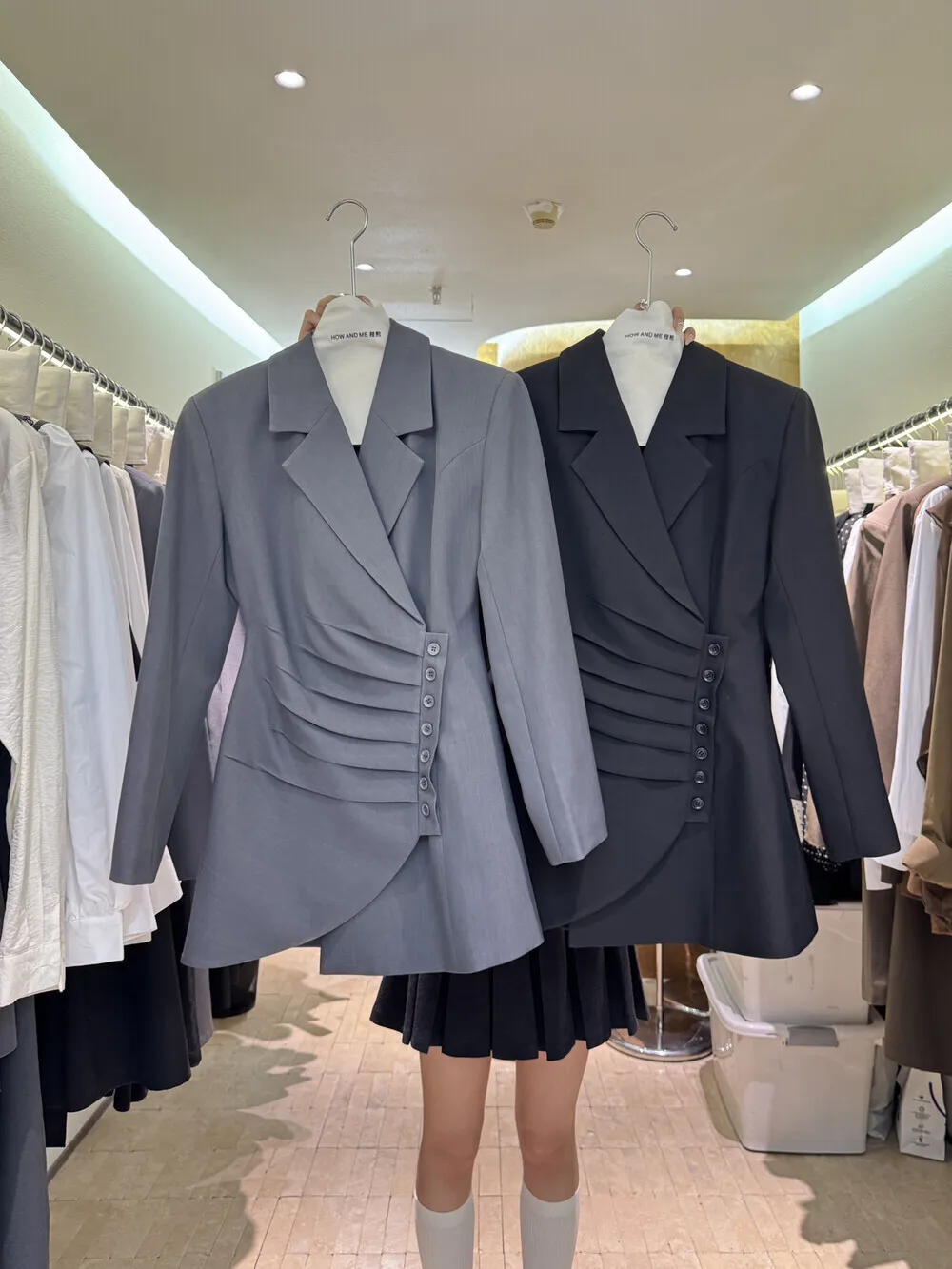 BJTZ Eleganckie damskie sukienki z blezerem do biura dla kobiet, modne nowe jednorzędowe plisowane designerskie damskie marynarki z długim rękawem na rok 2025