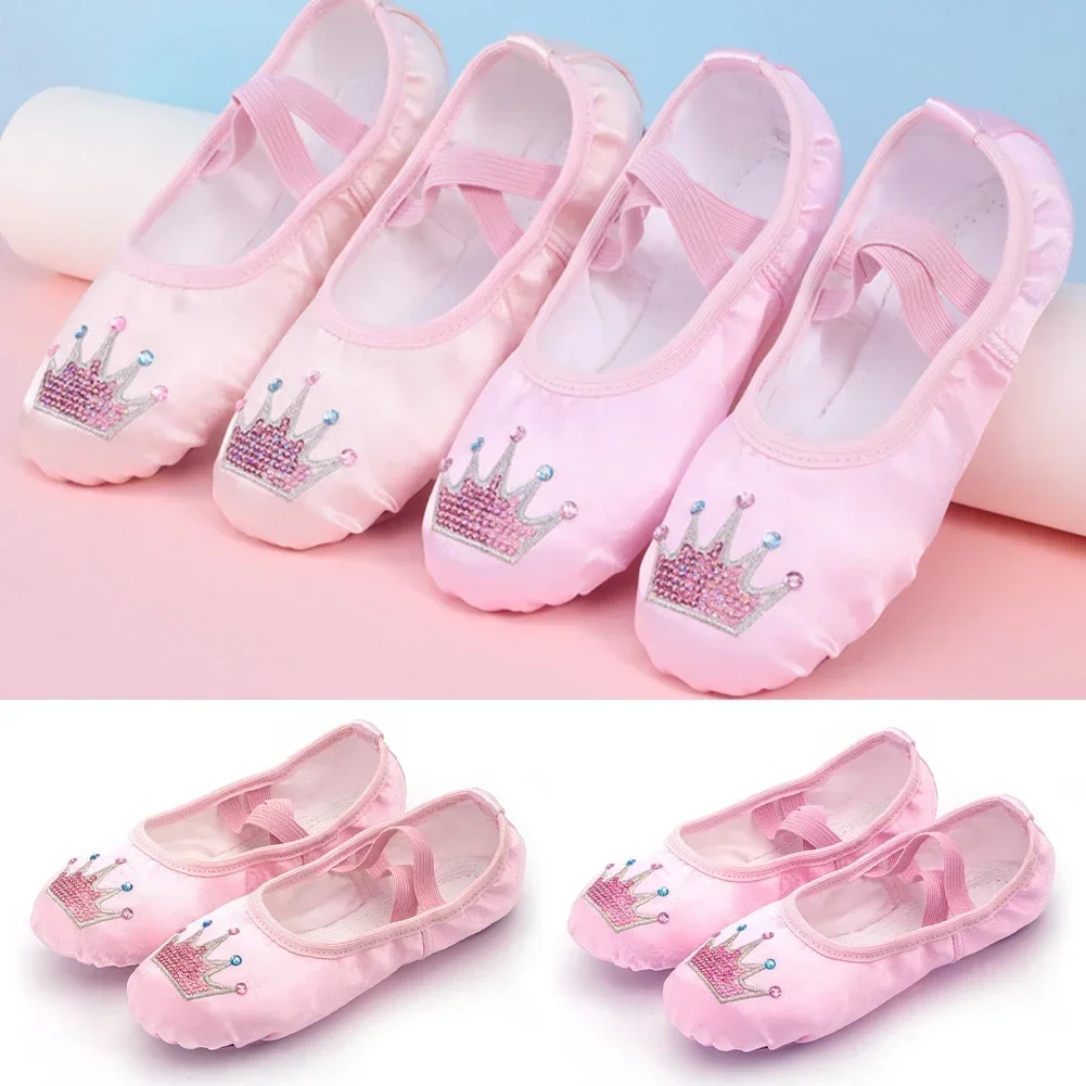 Girls Embroidered Cartoon Crown Ballet Shoes Kids Dance Slippers Professional Soft Sole Girls Female Ballet Yoga Gym Dance Shoes