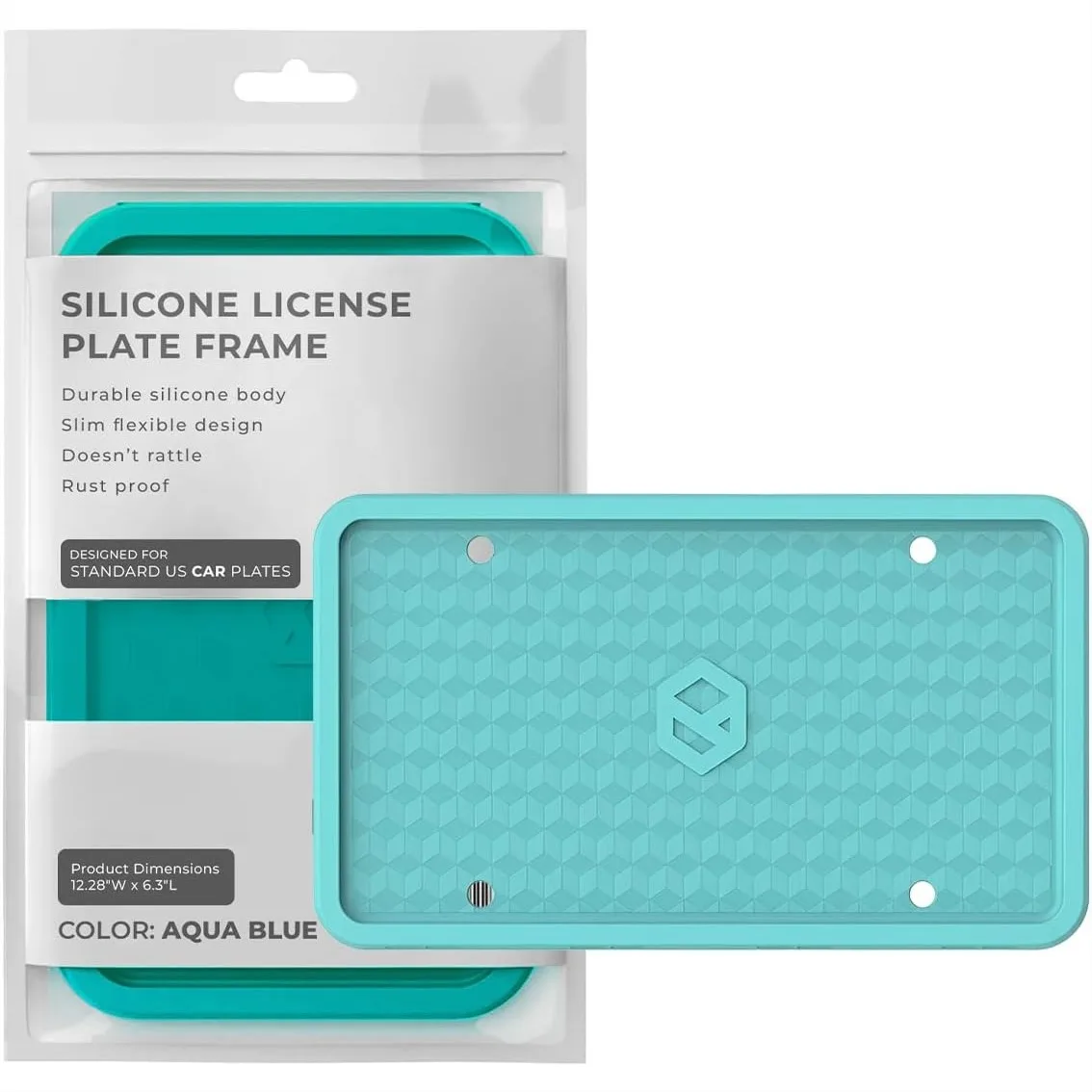 

Silicone License Plate Frame, Rust-Proof Rattle-Proof Weather-Proof Holder for Front or Rear, Aqua Blue, 1 Pack