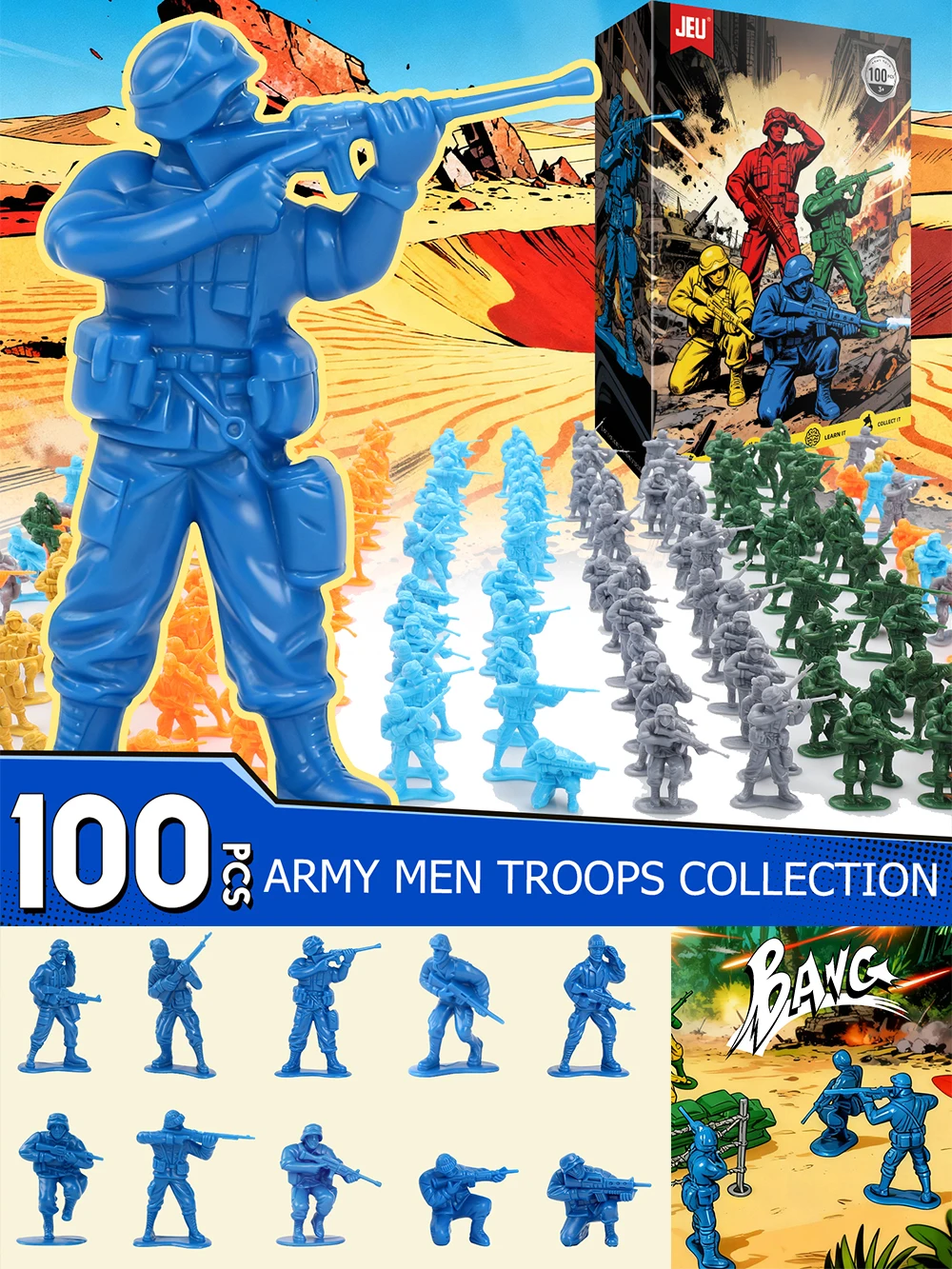 ViiKONDO الجيش الرجال لعبة الجندي 100 قطعة عمل عسكري الشكل 4-5 سنتيمتر الكلاسيكية القوات الصغيرة متعة المناورات تمثال معبأة في صندوق ملون #1