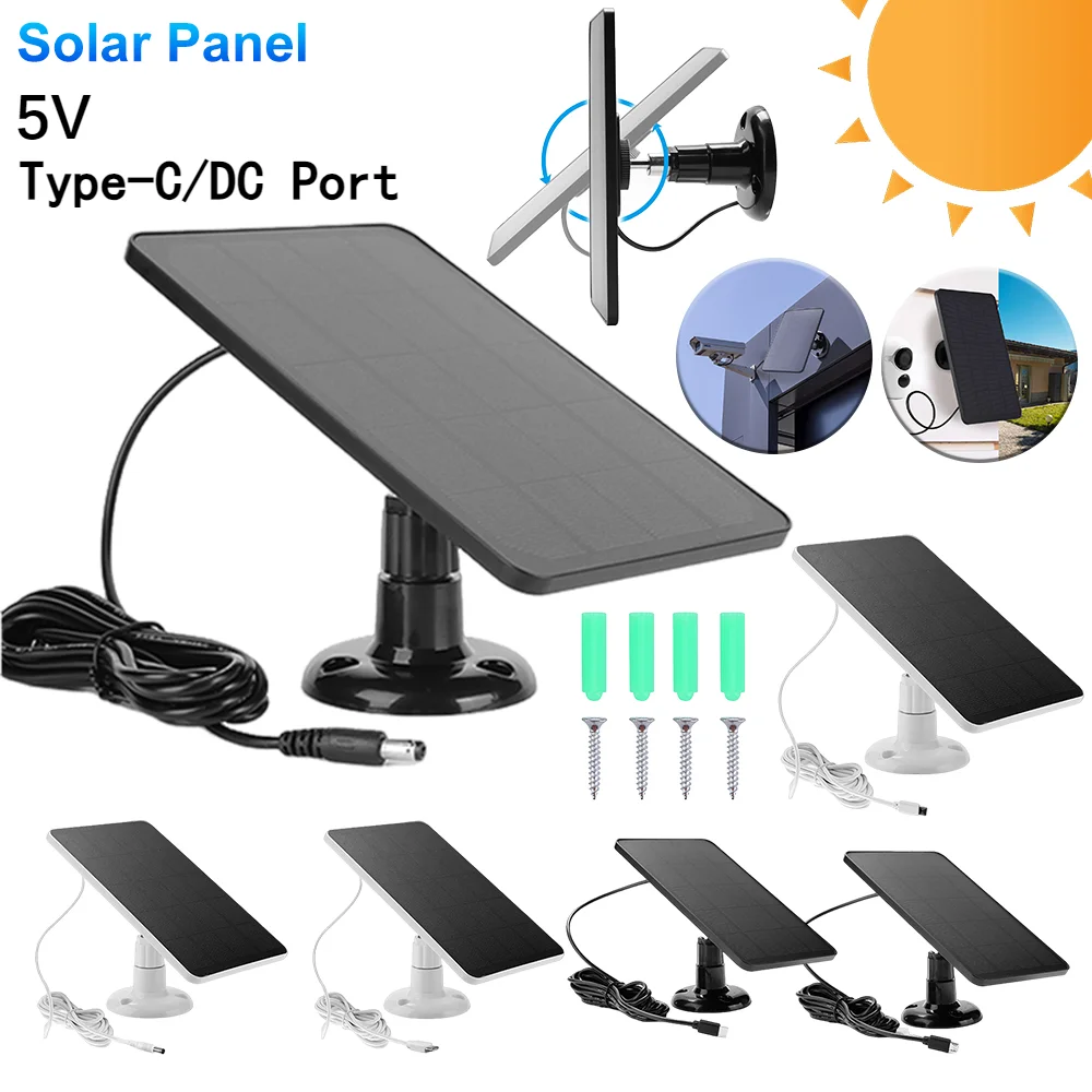 4W 5V Solarpanel Micro USB & USB-C Port Solarladepanel 9,8 Fuß Ladekabel für Überwachungskamera für Eufycam 3C/2C/2 Pro