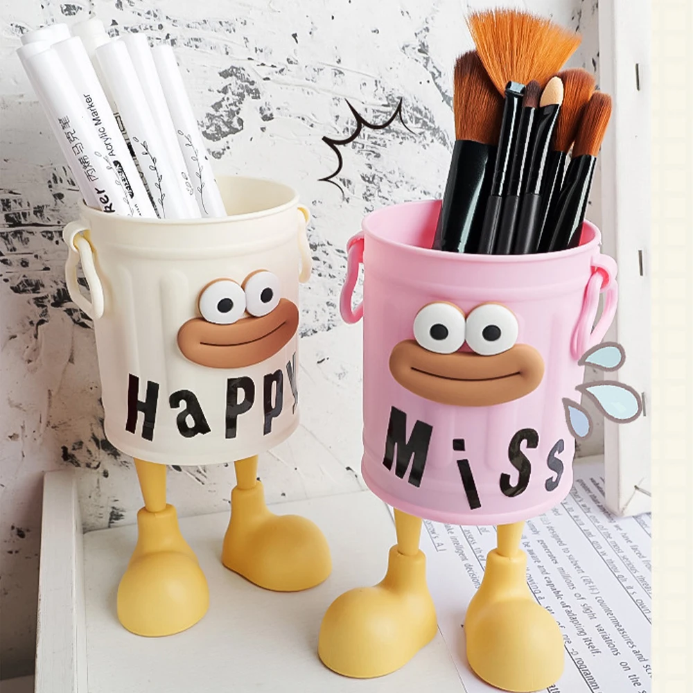 만화 큰 입 펜 홀더 - 사무실 및 가정용 대용량 데스크 정리함, 남녀 어린이를 위한 창의적인 장식, 무료 스티커 포함