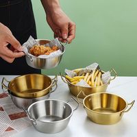 1Pcs with Handle Stainless Steel Bowl Food Serving Kitchen Tableware Rice Bowls Korean Cuisine Gold Silver Sauce Seasoning Dish