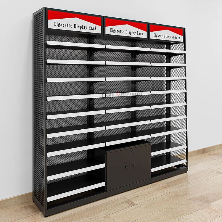 Factory Direct 2026 Tobacco Display Stand Pusher Sale Laser Device Powder Coating Cigarette Display Racks Retail Cabinet