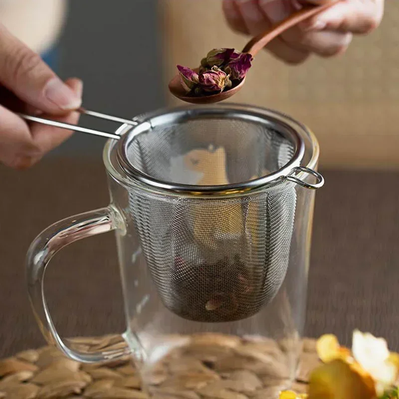 1Pc Tea Infuser With Handle Stainless Steel Coffee Flour Tea Leaf Filter Reusable Strainer Kitchen Gadget Teapot Accessories