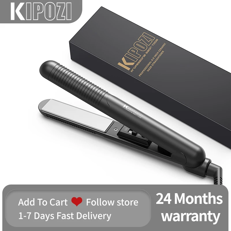 KIPOZI Mini Hair Straighteners Professional Ceramic 0.9 inch plate flat iron, Straightening and Curling 2 in 1, Dual Voltage.