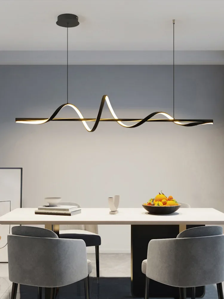 

Modern Water Ripple LED Pendant Lights Minimalist One Word Long Strip Dining Room Table Bar Led Hanging Lamp Home Decor Fixtures