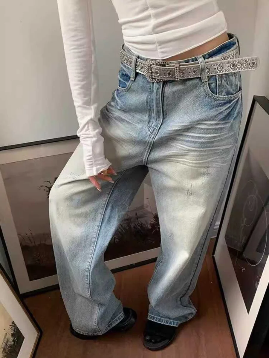 

Retro American High Waist Wide Leg Jeans Women's Spring Autumn New Loose Straight Long Trousers Fashionable Wear Resistant