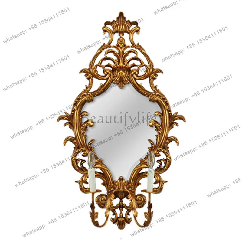 

European gold antique carved wall hanging decorative mirror living room dining room entrance entrance mirror