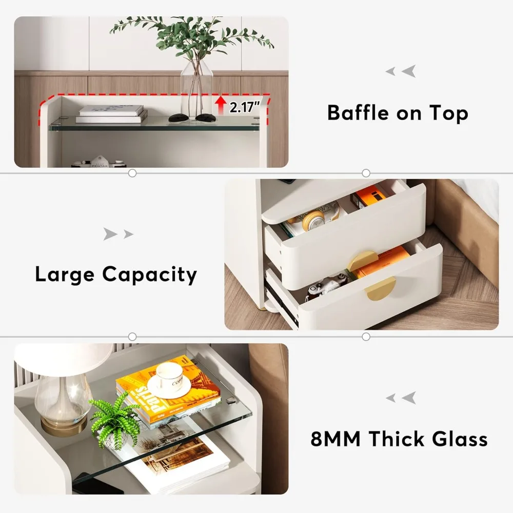 

Nightstand with 2 Drawers, Modern Nightstand with Open Storage Shelf, White Bed Side Table