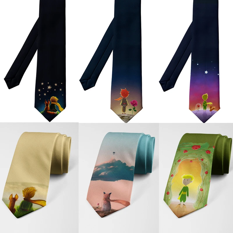 Fashion Little Prince Art Print 8CM Slim Business Tie Daily Date Holiday Party Gift Tie Starry Night Trend Shirt With Men Tie