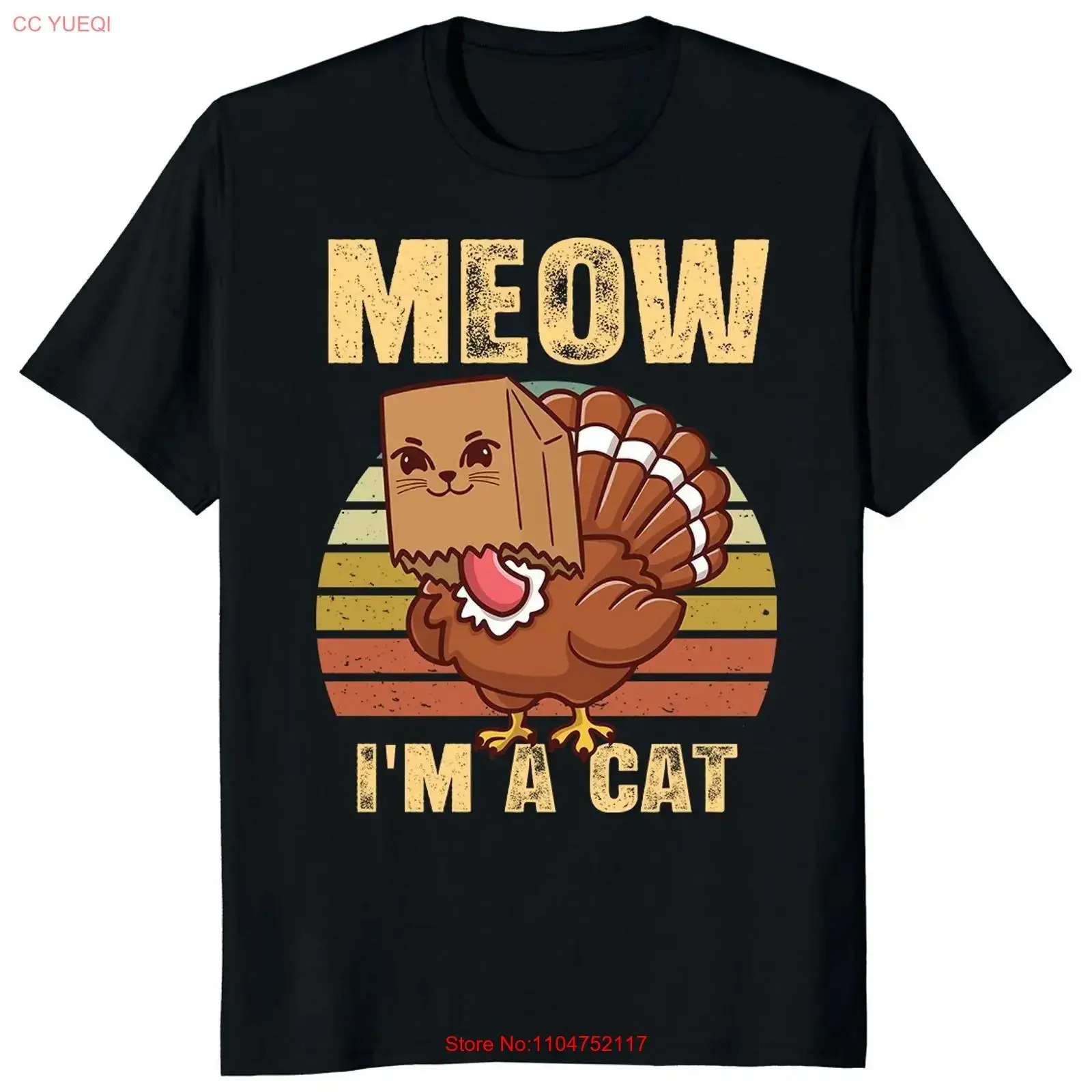 Retro Meow I'm a Cat Turkey Funny Happy Thanksgiving Day Fake T Shirt vintage Washed Unisex Slightly homme Casual Versatile