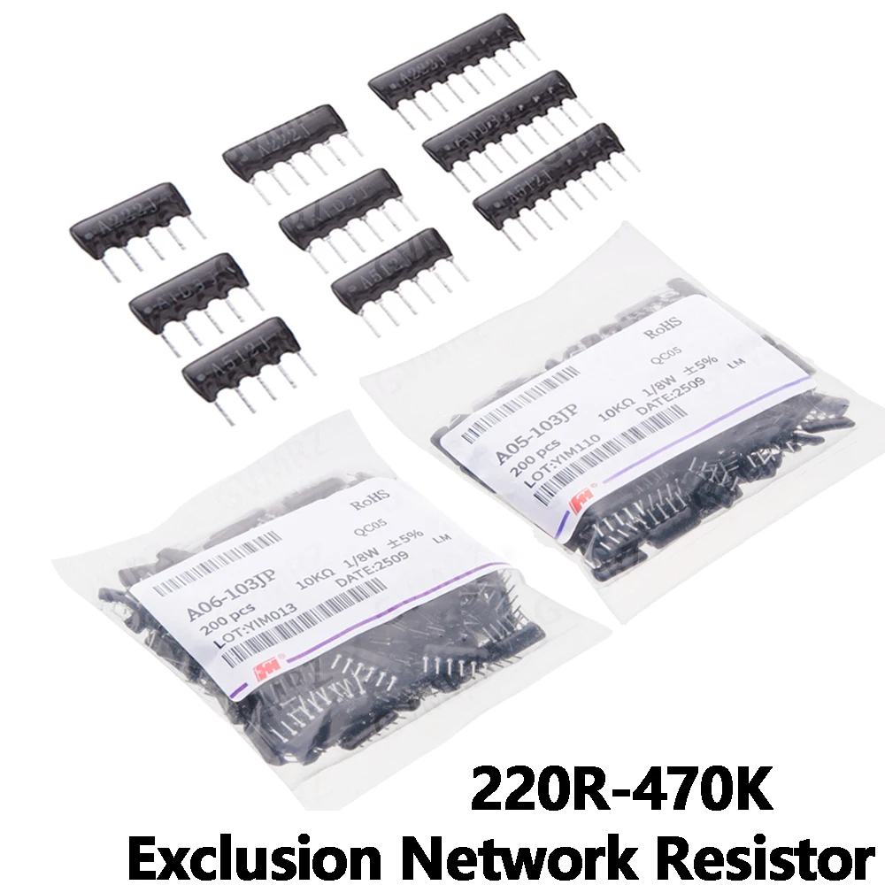 10pcs/200pcs 470R 510R 560R 1K 1.5K 2K 2.2K 3K 5PIN 6PIN 9PIN exclusion Network Resistor array DIP 220R 330R