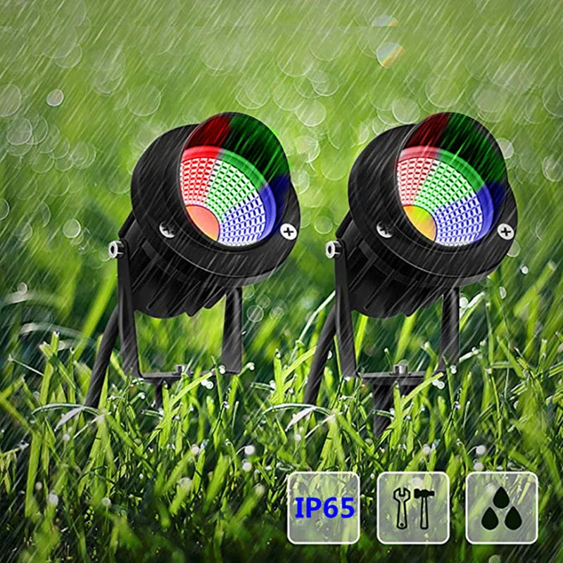 10W Outdoor RGB Garden Lamp Waterproof LED Lawn Light With Remote Control Spike Spotlight For Landscape Tree Holiday Lighting