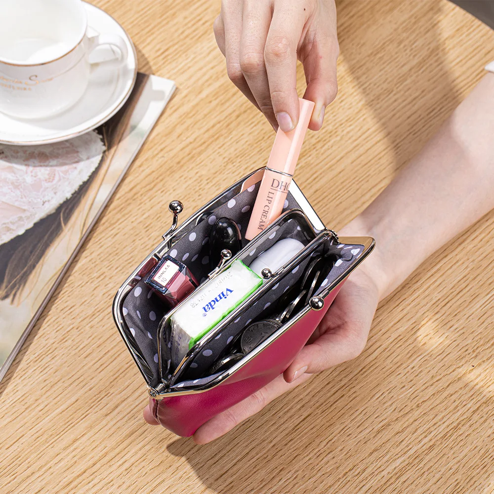 Brand Frame Women's Coin Purses Buckle Change Purse Kiss-lock Wallets Vintage Pouch for Women Oil Wax Leather Clutch Bag Wallet