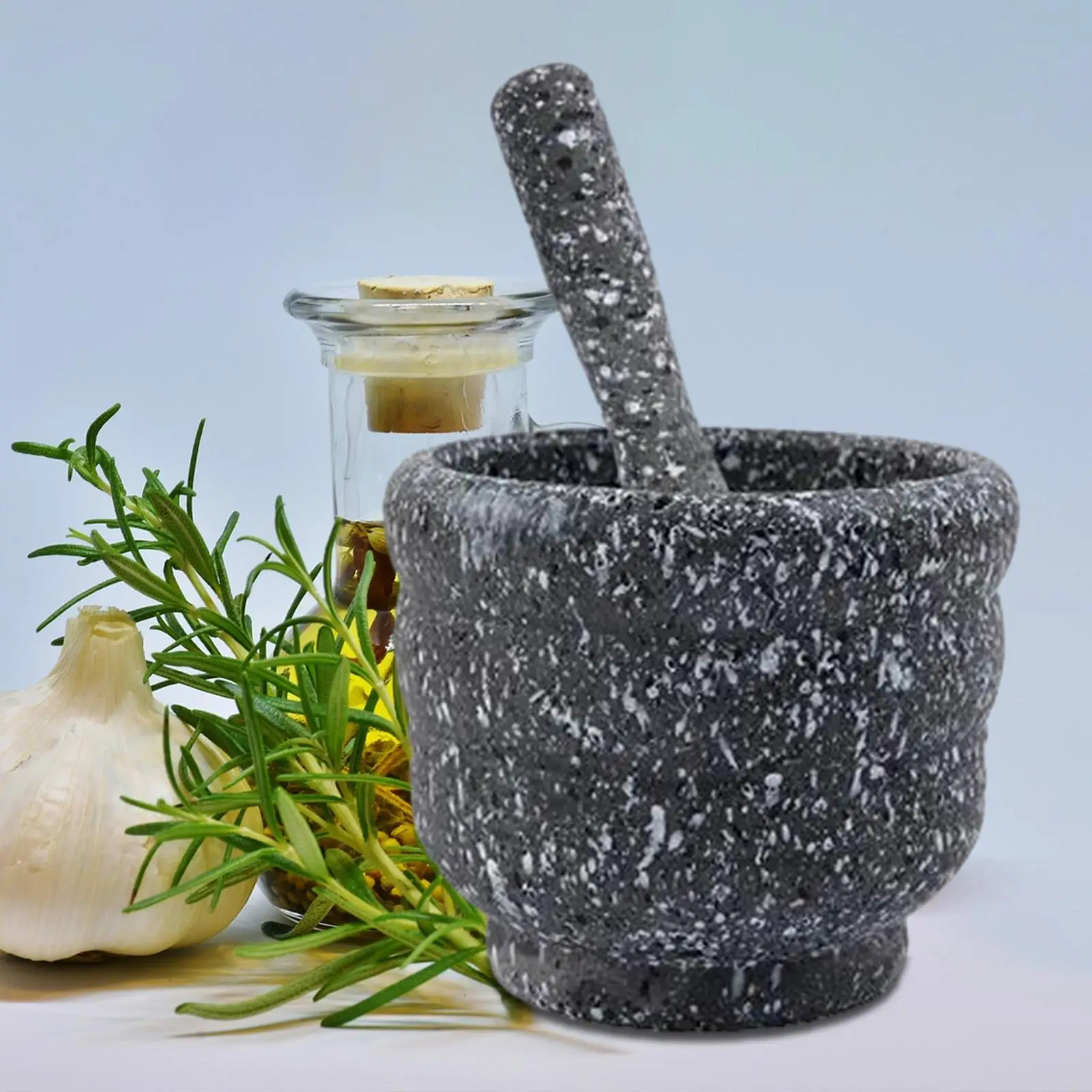 Garlic Masher Set Garlic Press Portable Wide Mouth Granite Pattern Mortar and Pestle Spice Grinding Bowl for Pesto Sauce Nuts