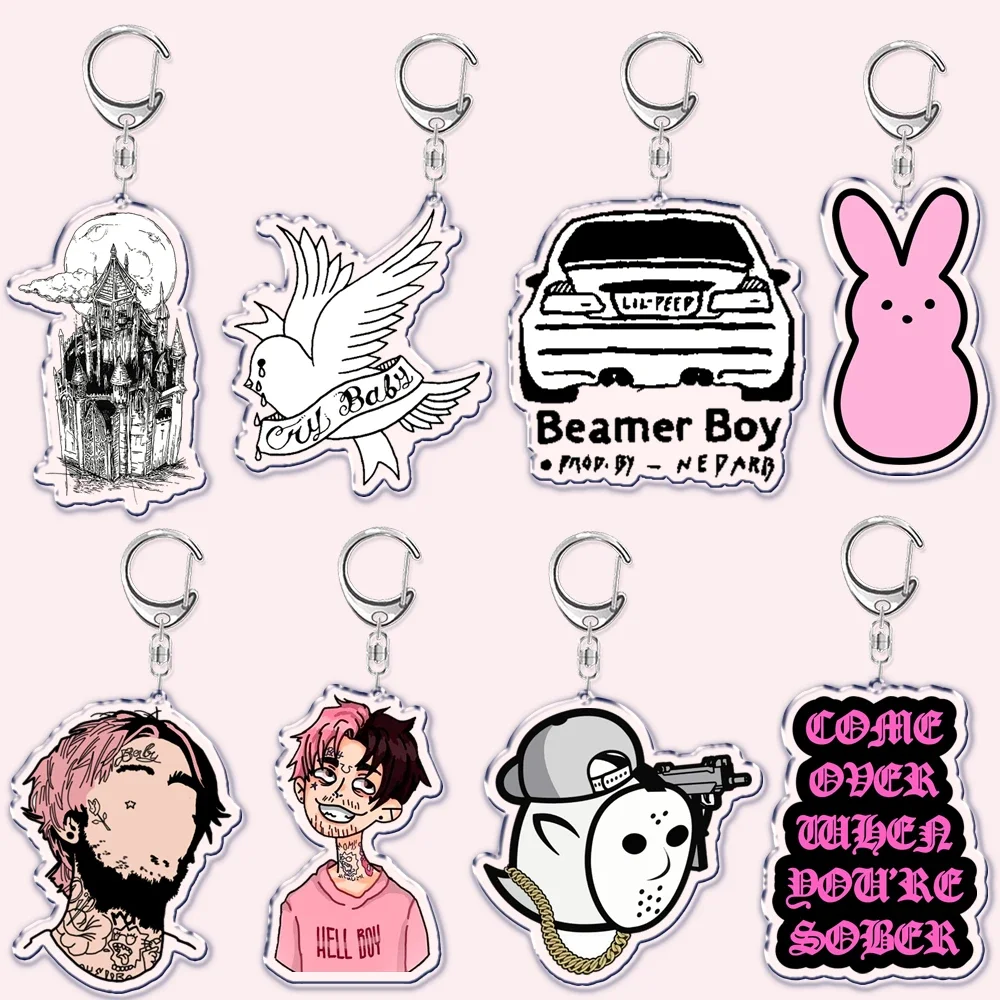 Lil Peep Rapper Keychain for Accessories Bag Pendant  Crybaby Hellboy Love Yikes Letter Key Chain Ring Keychains Jewelry Gift