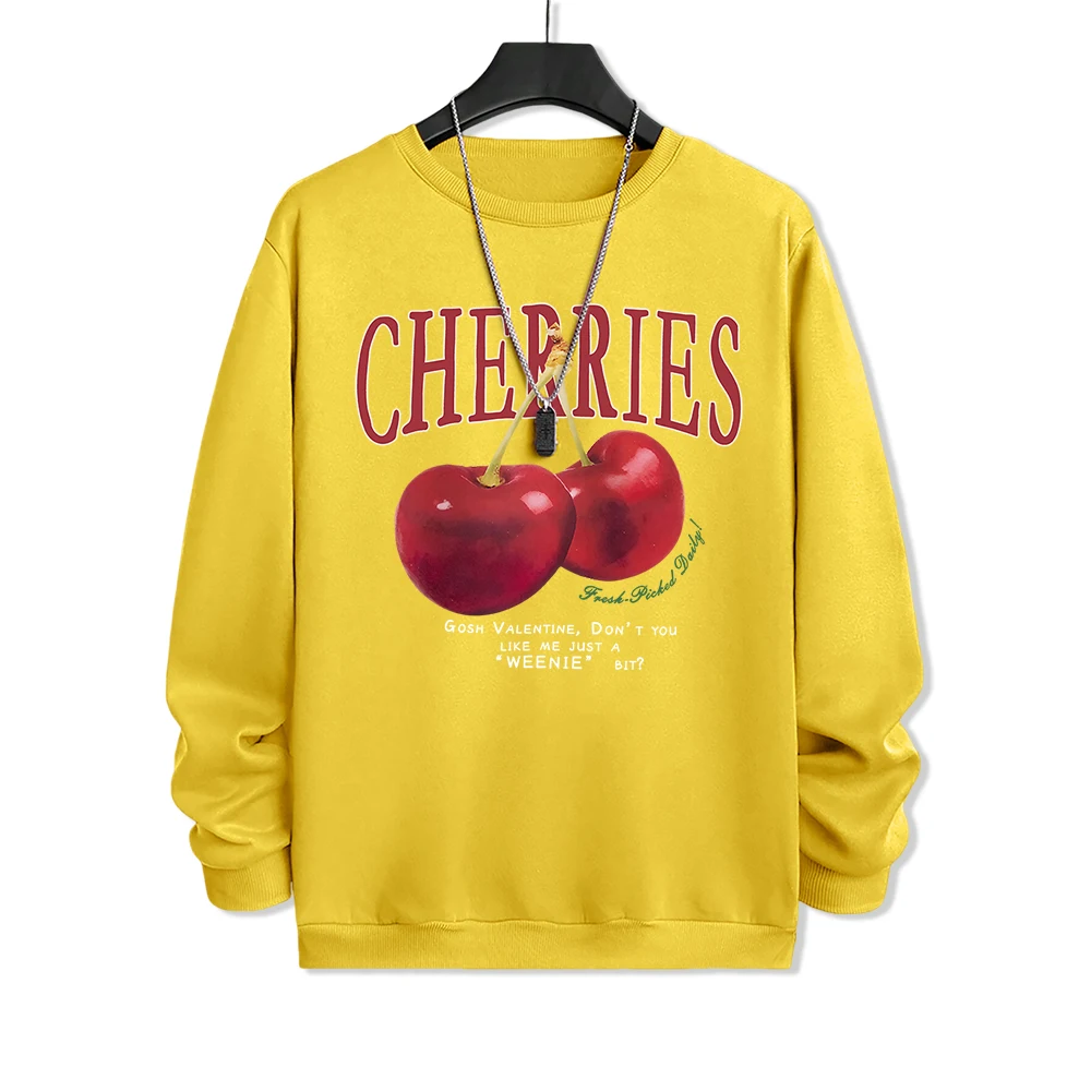 Cherries Fashionable Fruits Print Male Sweatshirts Comics O-Neck Hoodie Pattern Warm Clothing Fashion Loose Hoody Men Autumn New