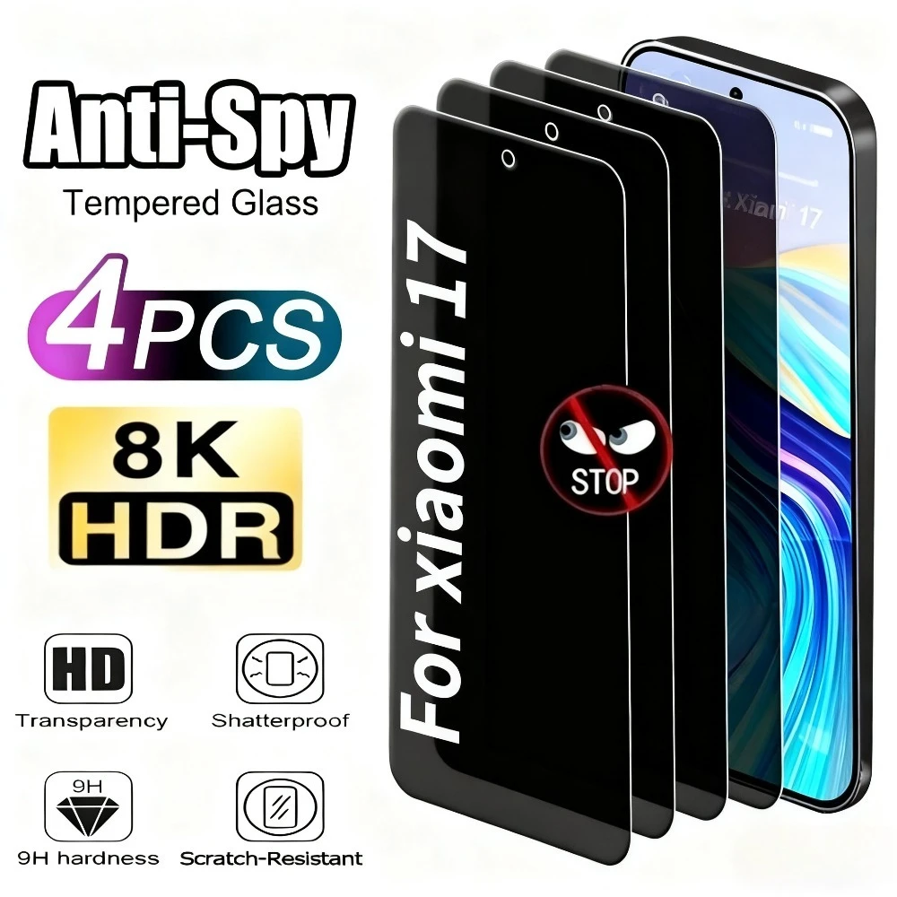 

4Pcs Anti Spy Tempered Glass for Xiaomi 17 Pro Max 17 Pro 15T 14T 13T 12T Pro 15 14 13 12 11 Lite Anti-Scratch Screen Protector