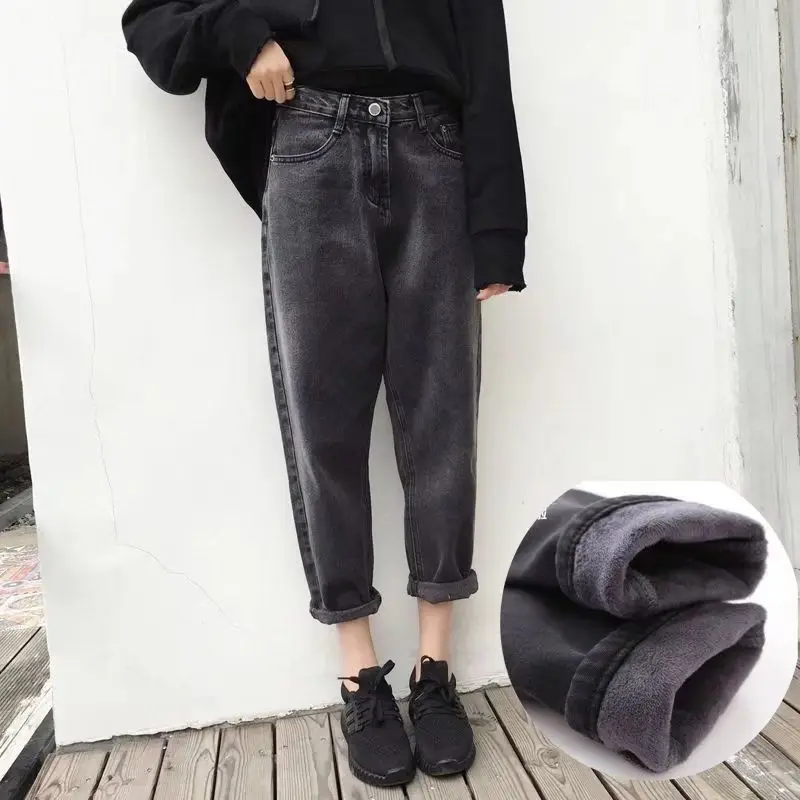 

plus Size Straight Leg Denim Jeans Women's Autumn Winter Loose Slimming Nine Point Drapey High Waist Dad Wide Leg Pants