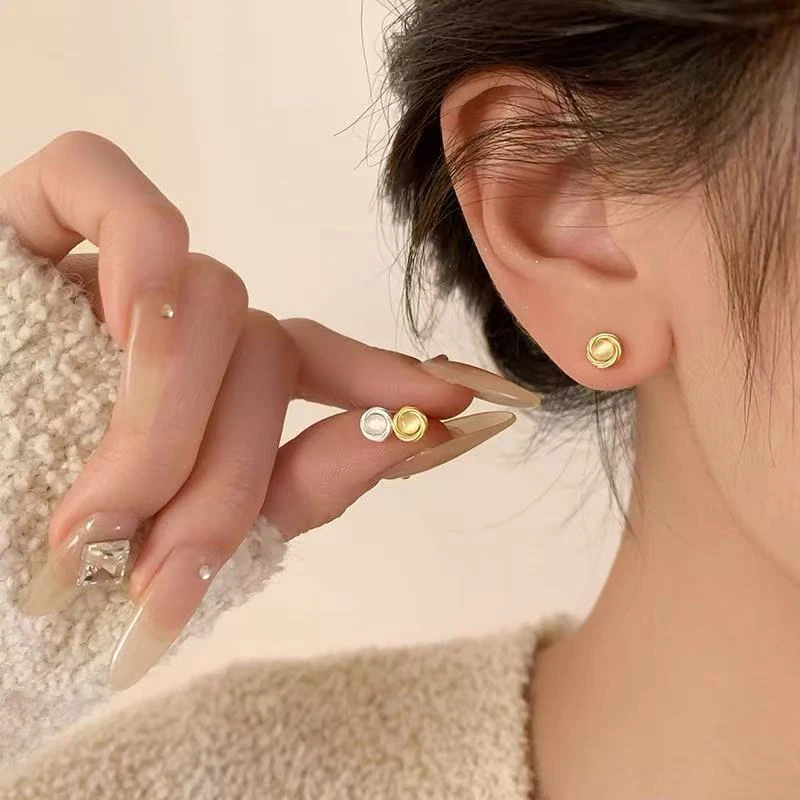 Real 925 Sterling Silver Opal Round 14K Gold Stud Earrings For Women Party Classic Fine Jewelry Light Luxury Accessories