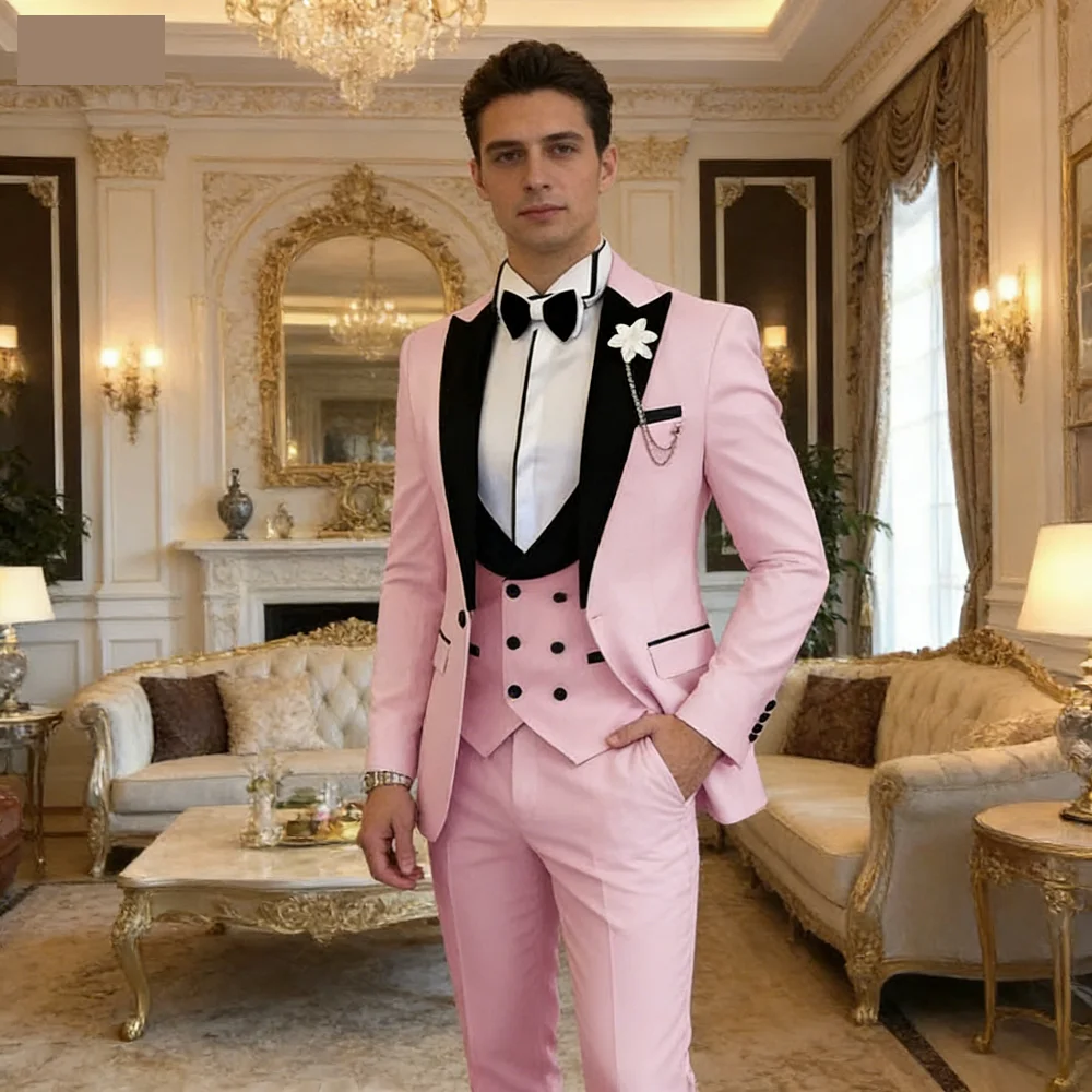 

Классический мужской костюм-тройка черного цвета с заостренными лацканами, приталенный, элегантный, для свадьбы и деловых встреч (пиджак, жилет, брюки)