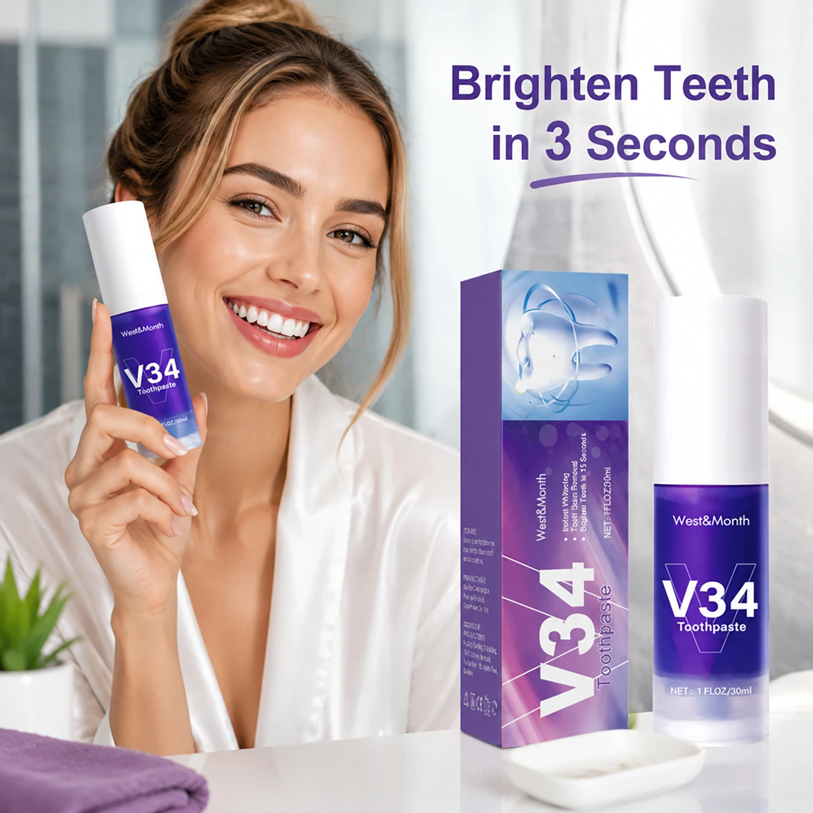 Teeth Whitening Crest - V34 Purple Toothpaste Cleaning Mousse Removal