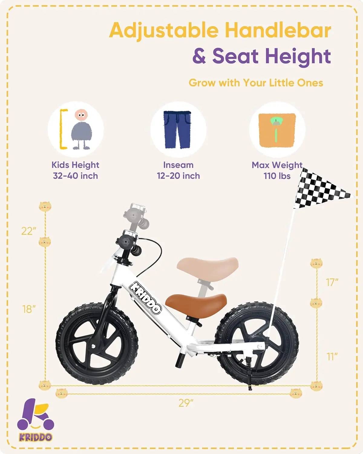 Bicicleta de equilibrio profesional para niños de 2 años con freno de mano y soporte, bicicleta de empuje de 12 pulgadas, bicicleta de regalo para niños y niñas de 2 a 5 años, color blanco