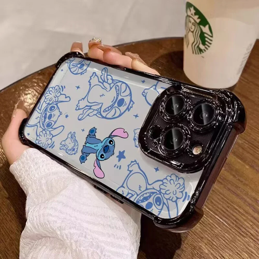 Cute Disneys Stitchs Plating Case For Samsung S25 S24 S23 S22 S21 S20 FE Note20 Plus Ultra 4G 5G Anti Fall Airbag Back Cover