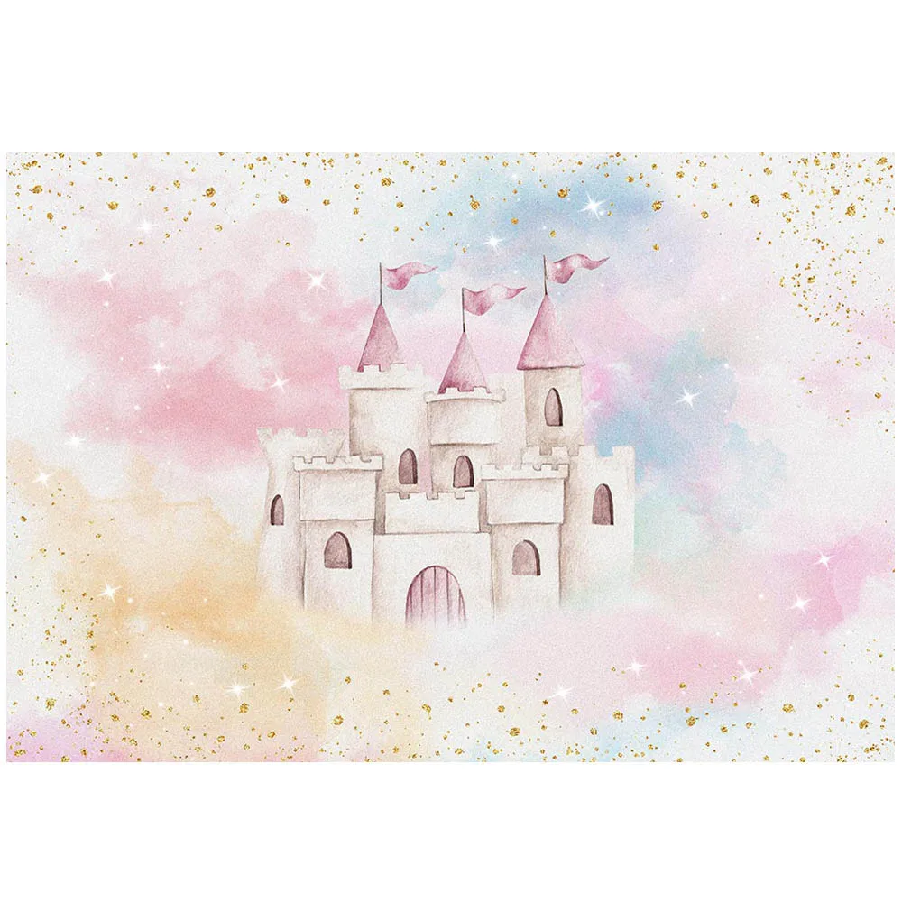 Mocsicka Pink Sky Castle Colorful Clouds Photography Backdrop Baby 1st Birthday Girl Cake Smash Party Background Photocall Props