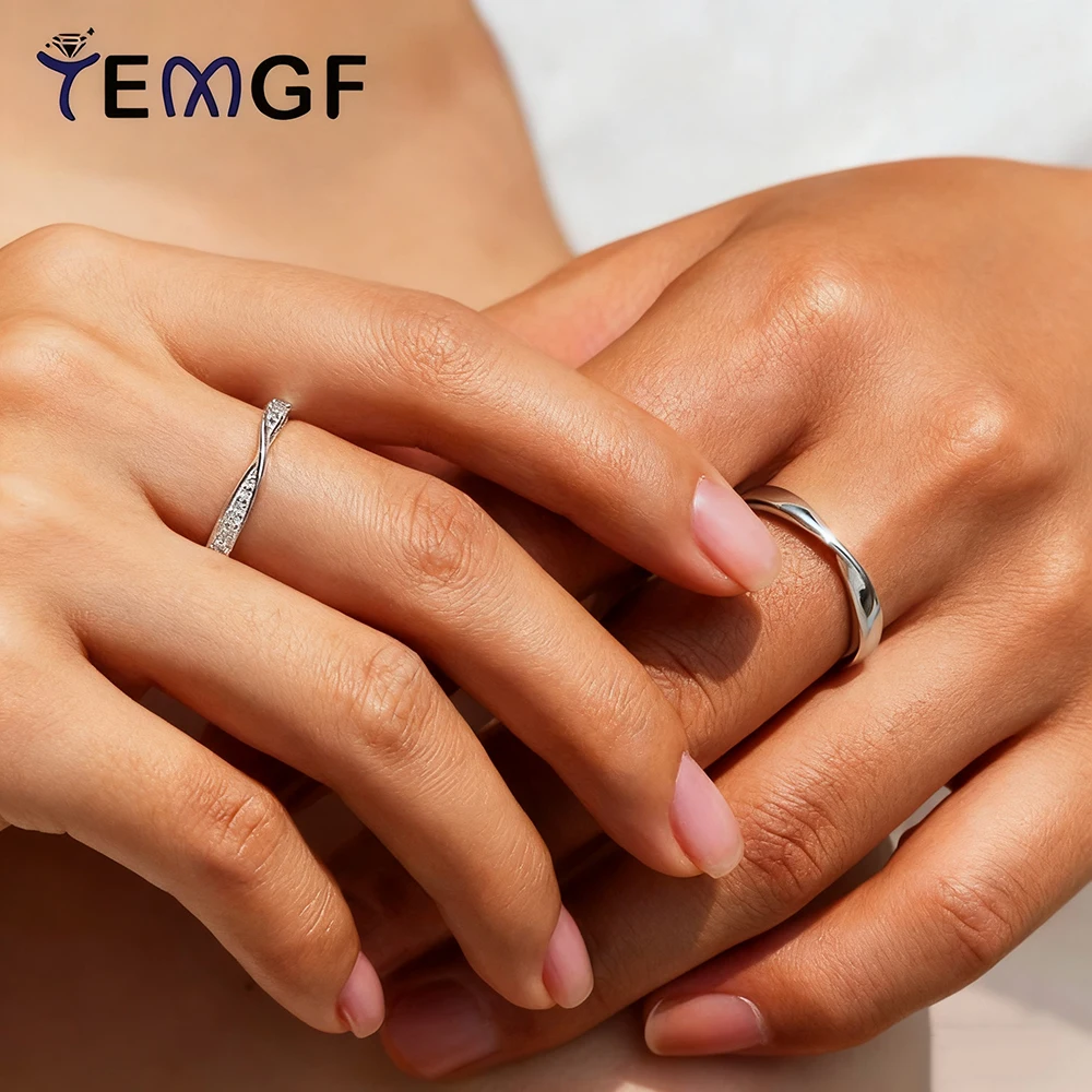 

TEMGF 100% S925 Sterling Silver Couple Ring Lovers Simple Fine Jewelry Unisex Band for Women Men Date Valentine's Day Gifts