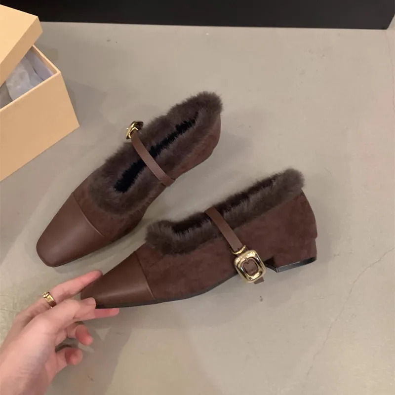 Loafers Fur Shoes Woman Comfortable And Elegant Modis Female Footwear Casual Sneaker On Heels 2025 Dress New Winter Mary Janes