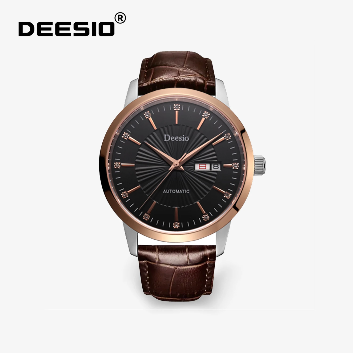 Deesio Herren-Armbanduhr, automatisch, selbstaufziehend, Business-Kleid, Edelstahlgehäuse, Lederarmband, wasserdicht, 30 m, Luxus-Geschenke für Männer