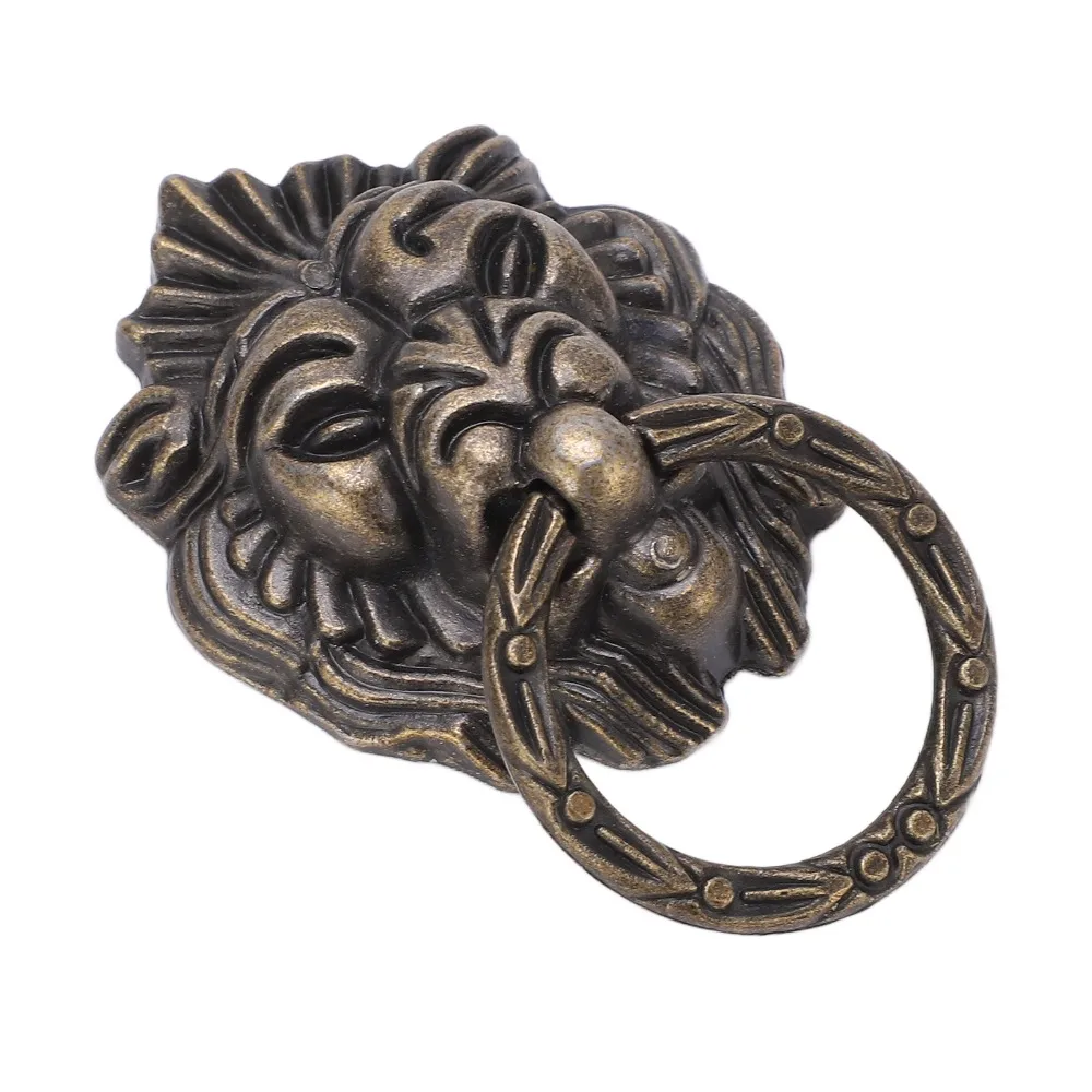 4pcs Unique Vintage Style Drawer Pulls Handles Antique Bronze Animal Head Shape Cabinet Ring Pulls Furniture Handles Wardrobe