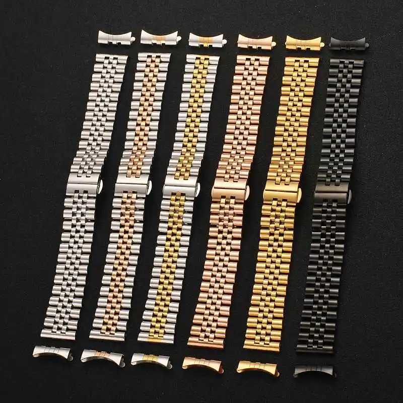 

Jubilee 12mm 14mm 18mm 19mm 20mm 22mm Stainless Steel Five Rice Beads Silver Gold Universal Straight Curved Endink Watch Strap