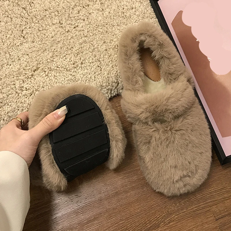 Women Warm Loafers Winter Fur Ladies Flat Non Slip Platform Woman Shoes Short Plush Casual Comfort Solid New Casual Footwear