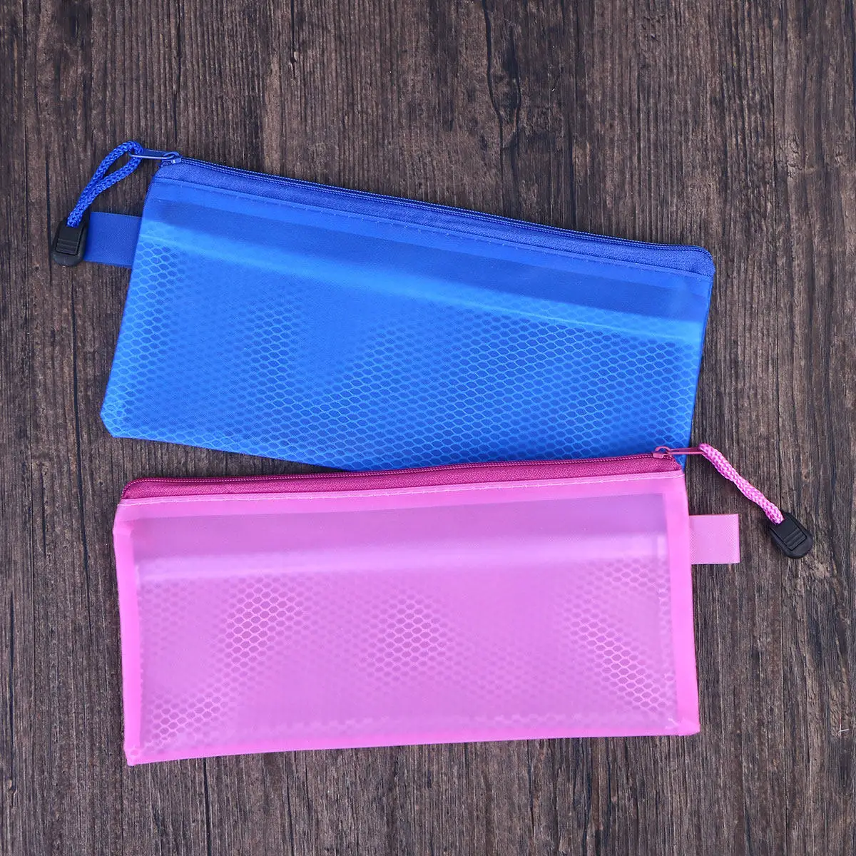 

16Pcs Waterproof Mesh Zipper Pencil Case Portable PVC Stationery Bag Office School File Bag Frosted Colorful 23x12cm