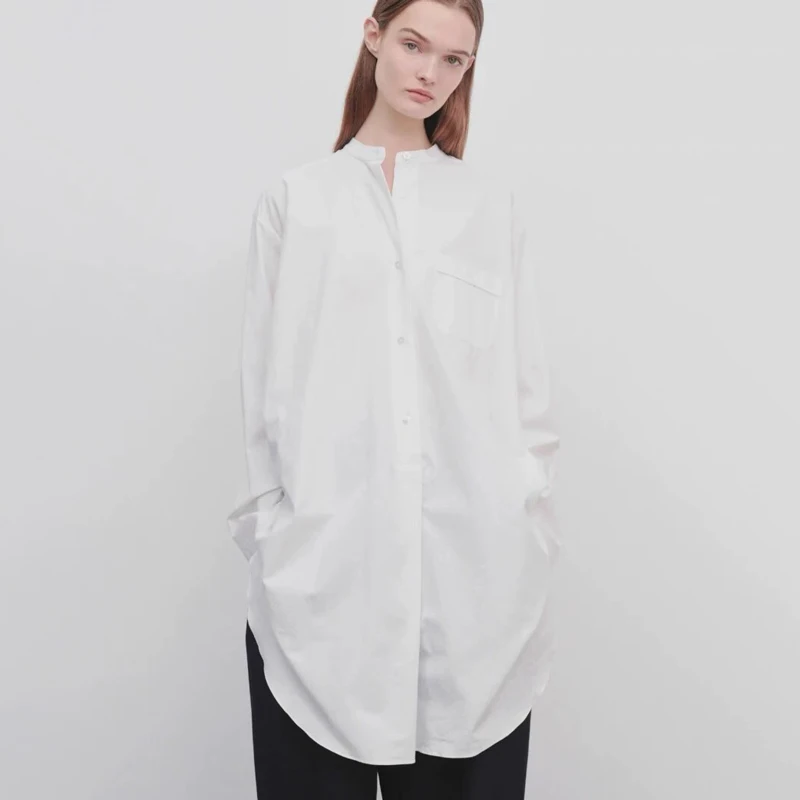 

Американская деловая рубашка Faion Commute Long Tailor из смесового хлопка, свободного кроя, со средней длиной и воротником-стойкой