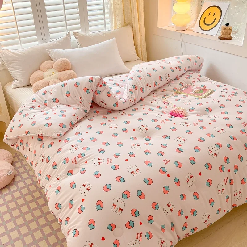 All-Season Cute Cartoon Print Comforter Adults Children Thick Warm Winter Quilts Single Double Size Soy Fiber Soft Quilt for Bed